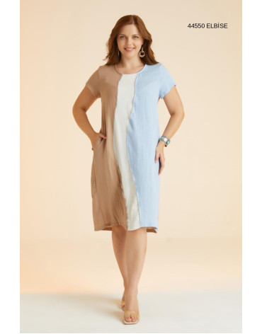 44550 Big Size Camel/Blue  Dress