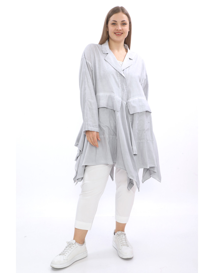 24032 Big Size Grey Trencoat Jacket