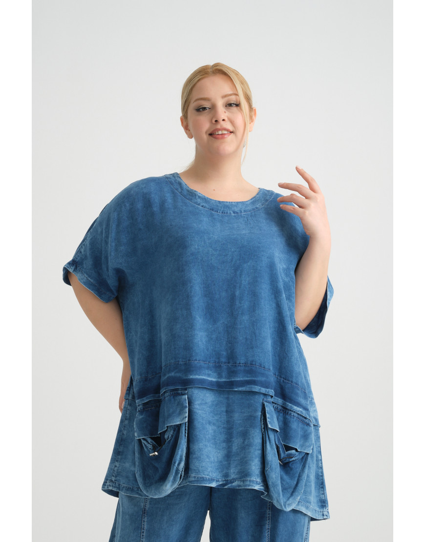 24254  Big Size Blue Blouse