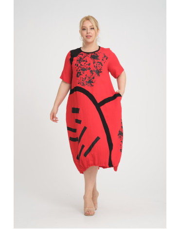 24350  Big Size Red Dress