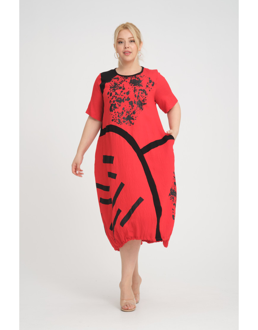 24350  Big Size Red Dress